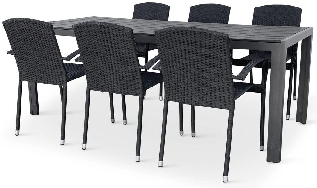 Záhradný jedálenský set Viking XL 190cm + 6x ratanová stolička Roma