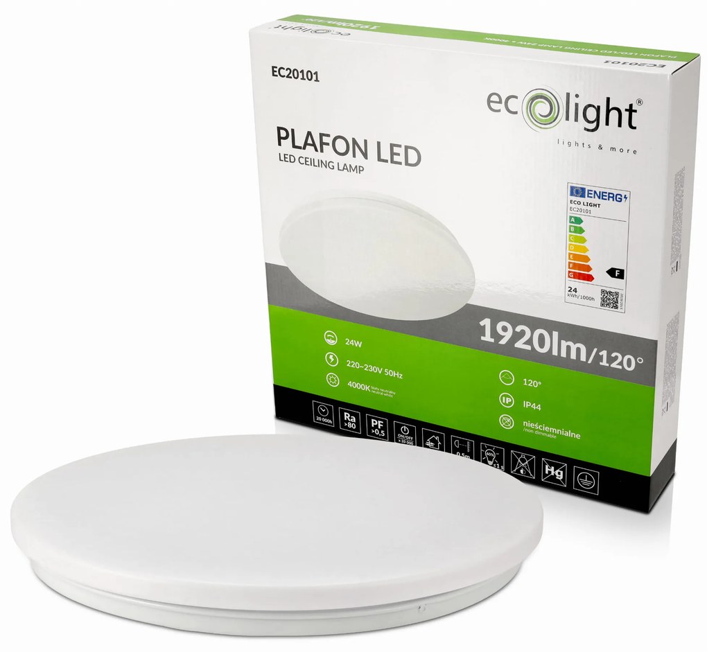 ECOLIGHT LED stropné svietidlo - 24W - IP44 - neutrálna biela