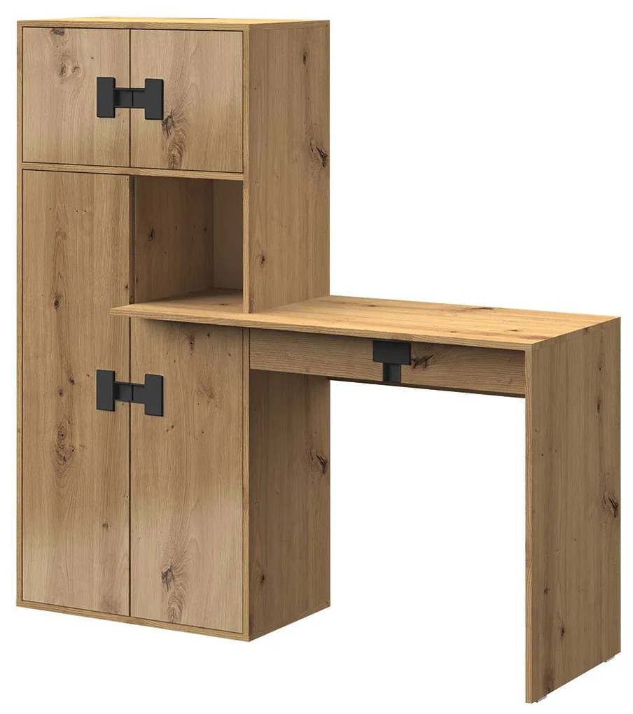 Písací stôl s regálom Tikrote TE11, Farby: dub artisan / sivý lesk