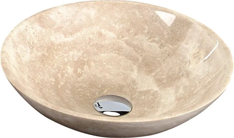 SAPHO - BLOK 1 kamenné umývadlo priemer 40cm, leštený béžový travertin (2401-01)
