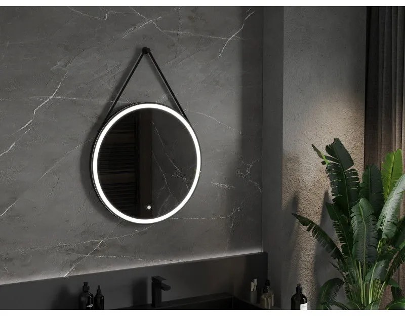 Mexen Reni, LED kúpeľňové zrkadlo s podsvietením 70x70 cm, 6000K, čierny rám, ochrana proti zahmlievaniu, 9812-070-070-611-70