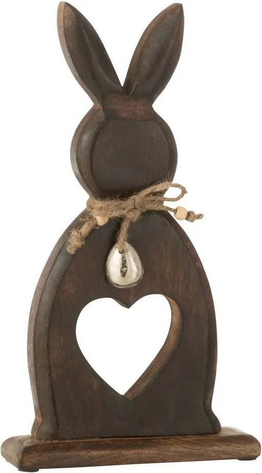 Hnedá dekorácia králik z mngového dreva so srdiečkom - 11*2,5*29 cm