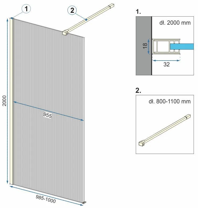 Rea Aero Intimo, sprchová zástena 100x200 cm, 8mm číre sklo, zlatá matná profil, REA-K4126