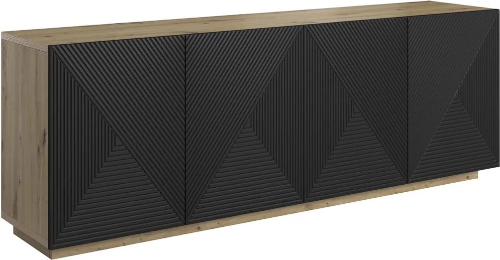 Artisan komoda Asha 200 cm so štyrmi dverami - čierny mat
