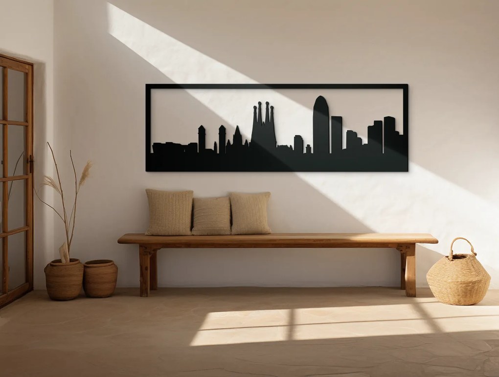 drevko Obraz Barcelona panoráma Rozmer obrazu: 29,5 x 89 cm, Farba dekorácie: Čierna