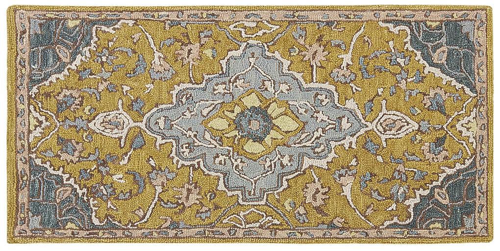 Vlnený koberec 80 x 150 cm žltá/modrá MUCUR Beliani