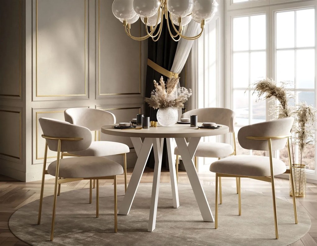 OKRÚHLY ROZKLADACÍ JEDÁLENSKÝ STÔL EWALD KAŠMÍR MATNÝ + BIELY 100/140 cm