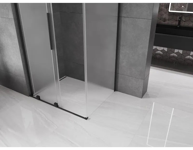 Mexen Velar L, sprchový kút s posuvnými dverami 120 x 85 cm, 8mm sklo námraza, čierna matná, 871-120-085-33-70