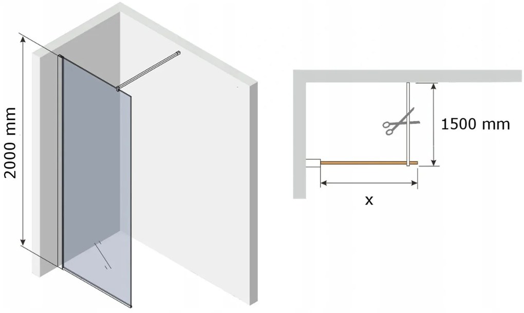 Mexen Kioto, sprchová zástena typu WALK-IN 140x200 cm, 8mm šedé sklo, 800-140-000-00-40