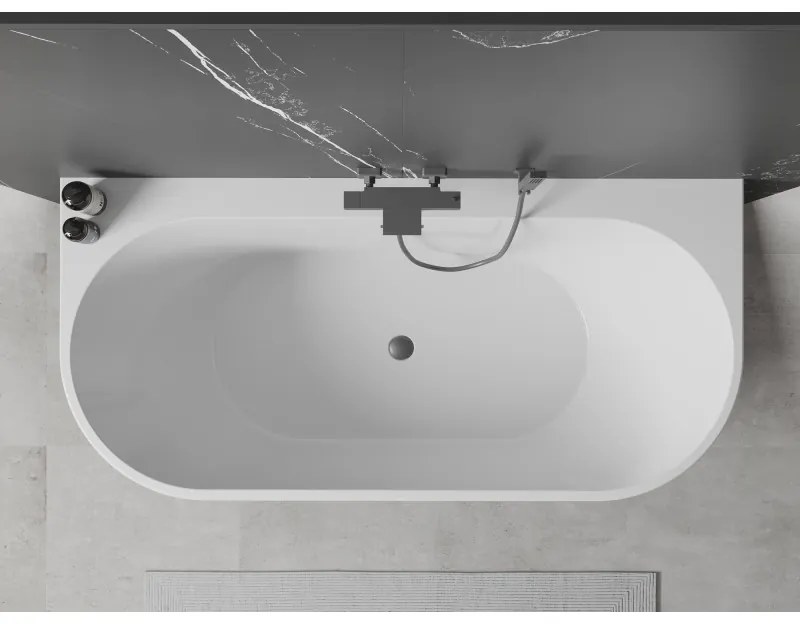 Mexen Oval+, voľne stojaca vaňa ku stene 170 x 80 cm, biela lesklá, brúsený grafit prepad, 52681708000-66
