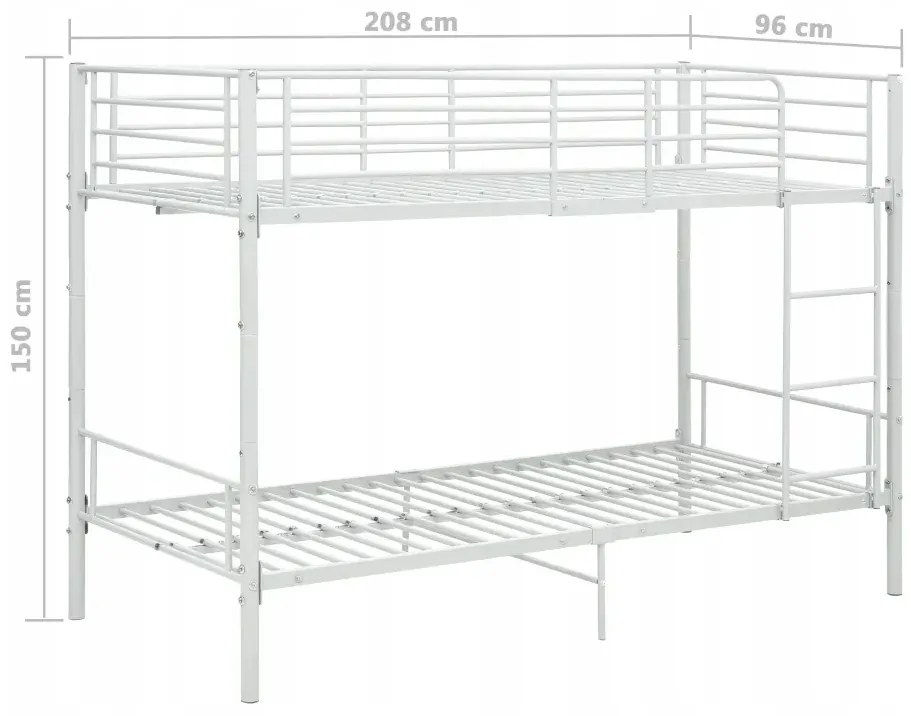 vidaXL Poschodová posteľ biela kovová 90x200 cm manželská