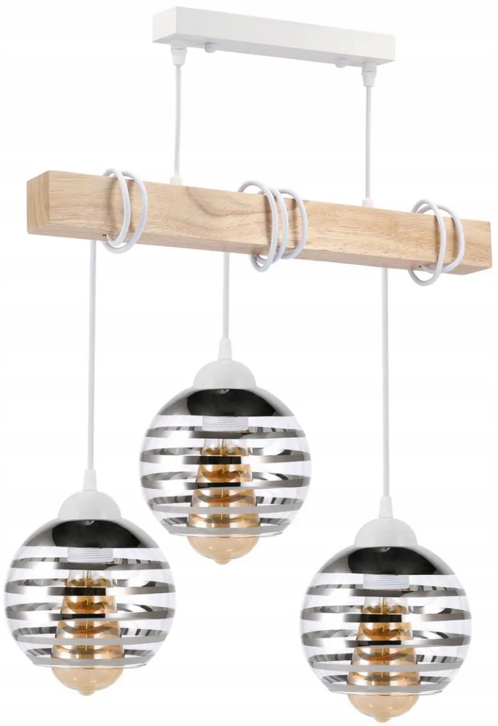 BERGE LED závesné stropné svietidlo, drevený trám, 3xE27 loft - biela