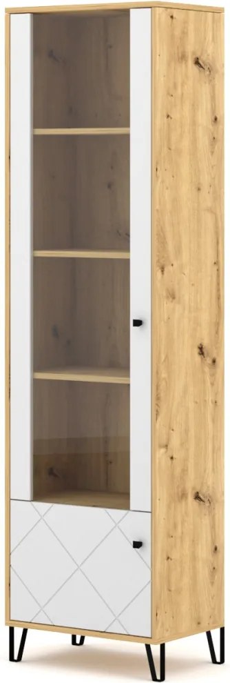 Vysoká vitrína Bilbao, dub artisan/biela