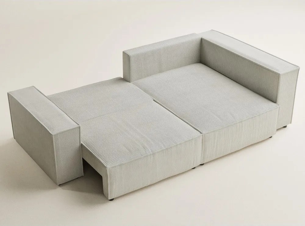 Krémovobiela menčestrová rozkladacia/s úložným priestorom rohová pohovka (pravý roh/do L) Tonga – Maison de Rêve