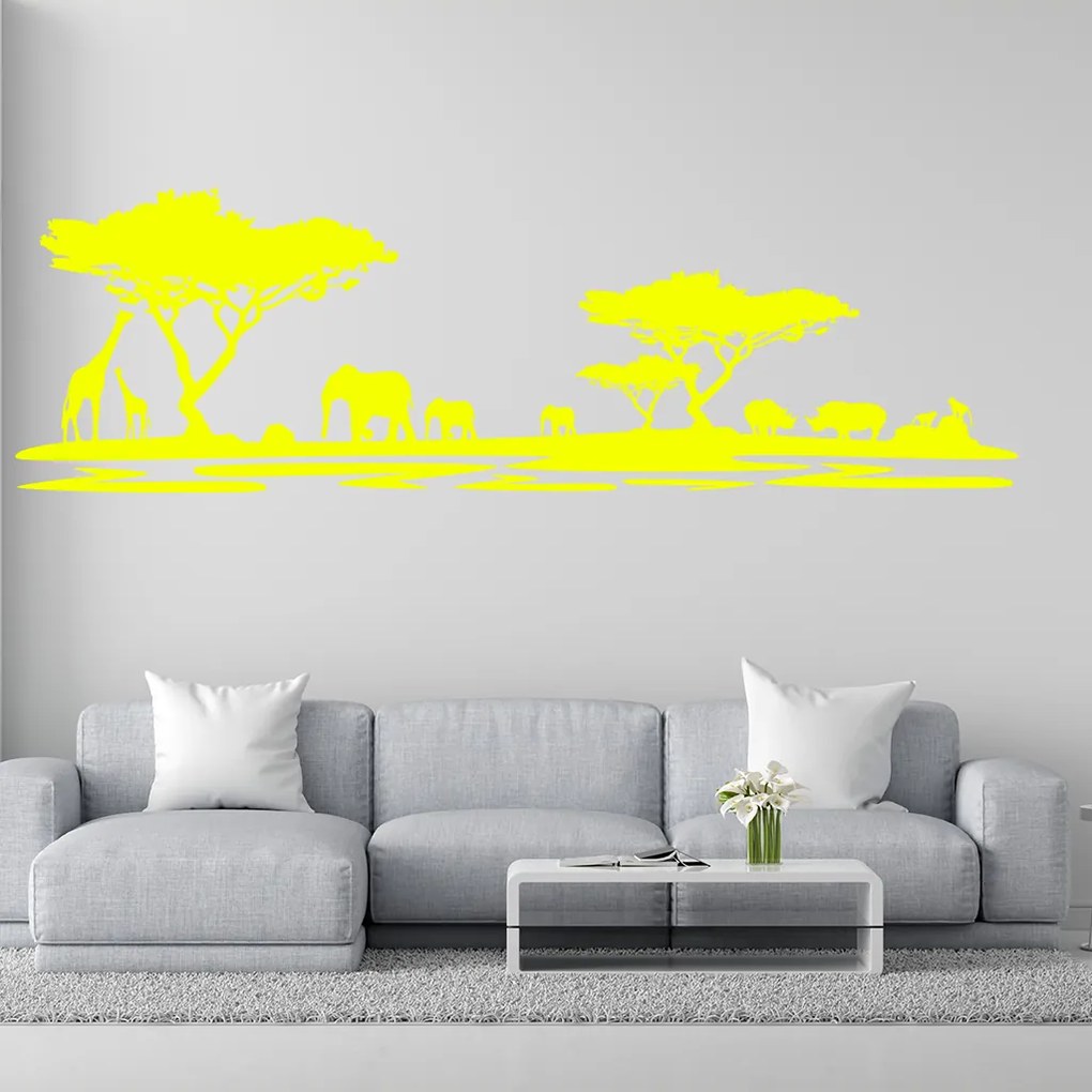 Veselá Stena Samolepka na stenu na stenu Africké safari Farba: modrá, Veľkosť: 100 x 32 cm