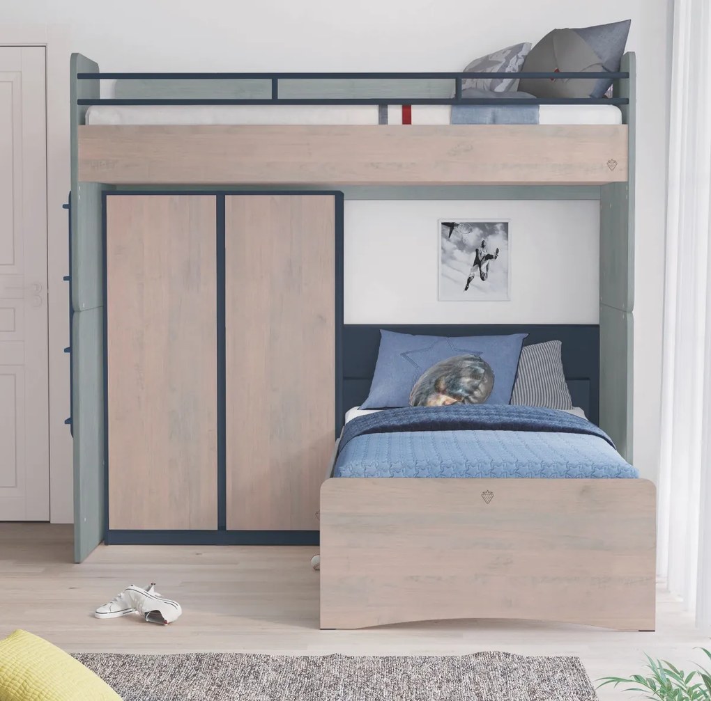 Posteľ II 90x200cm Lincoln Modular - dub, dub modrá
