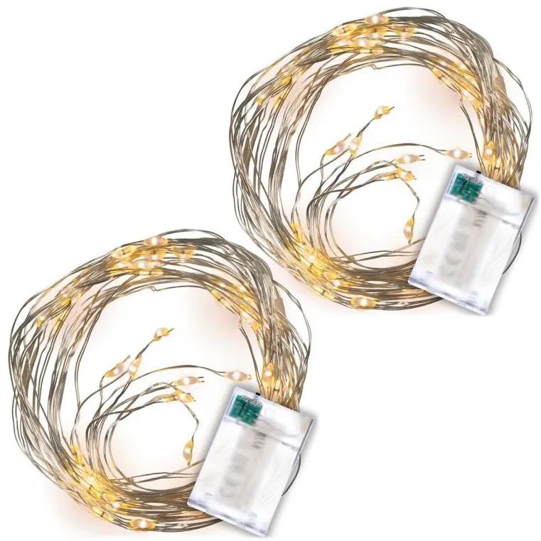 NEXOS osvetlenie- strieborný drôt, 64 LED, teplá biela, 2 ks