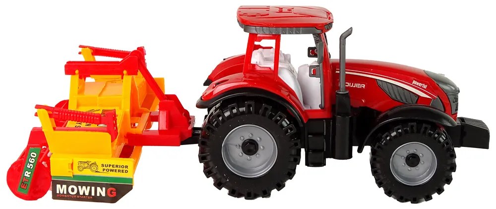 Lean Toys Červený traktor s oranžovým kultivátorom