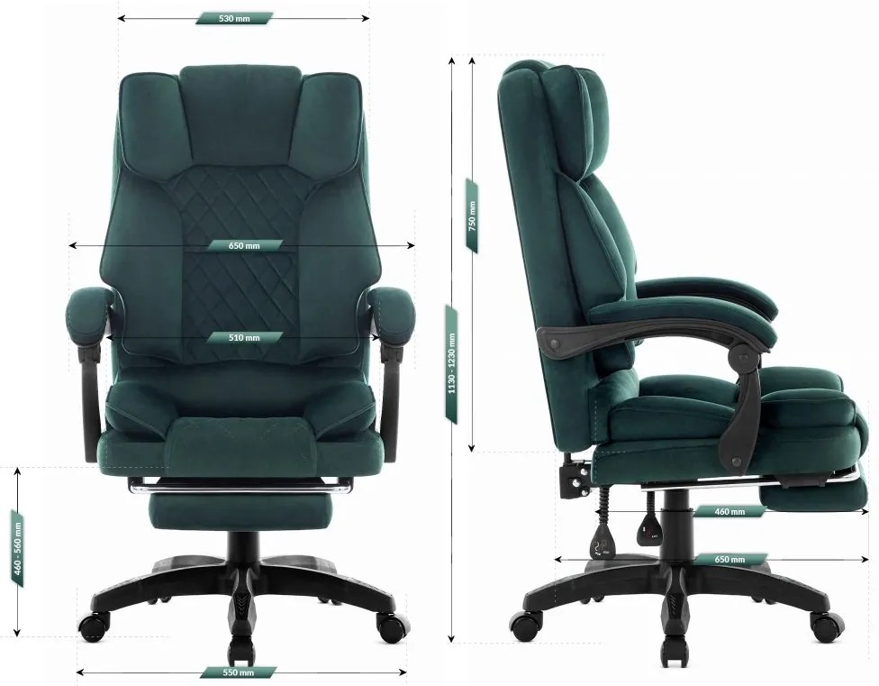 Ergonomická kancelárska stolička HC-1031 s podnožkou - zelená
