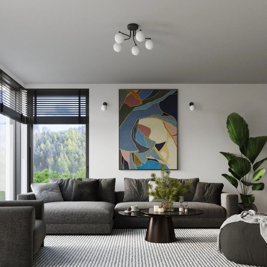 Stropné svietidlo Astral, 5x biele sklenené tienidlo, b