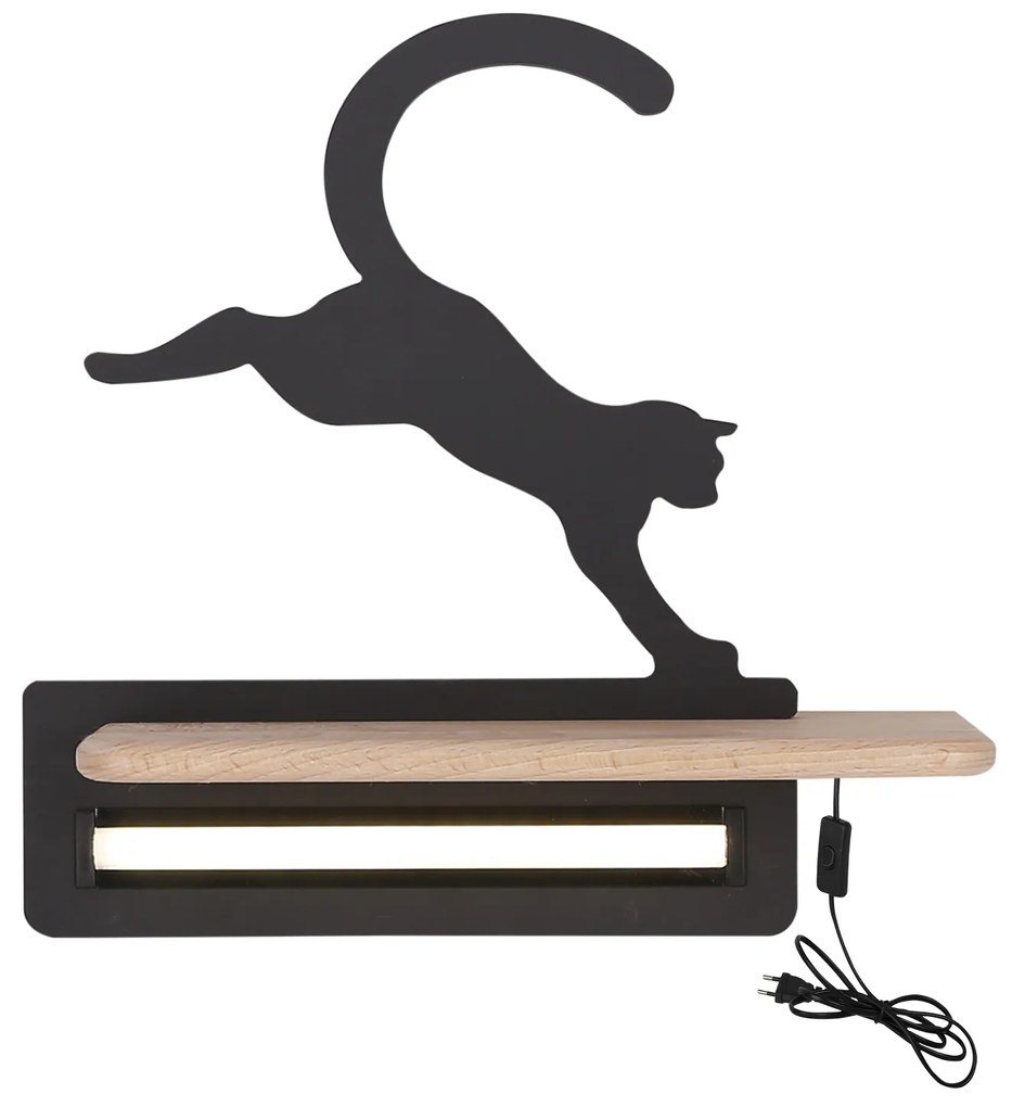 Candellux CAT Nástenné svietidlo 5W LED IQ KIDS WITH CABLE, SWITCH AND PLUG BLACK 21-84439