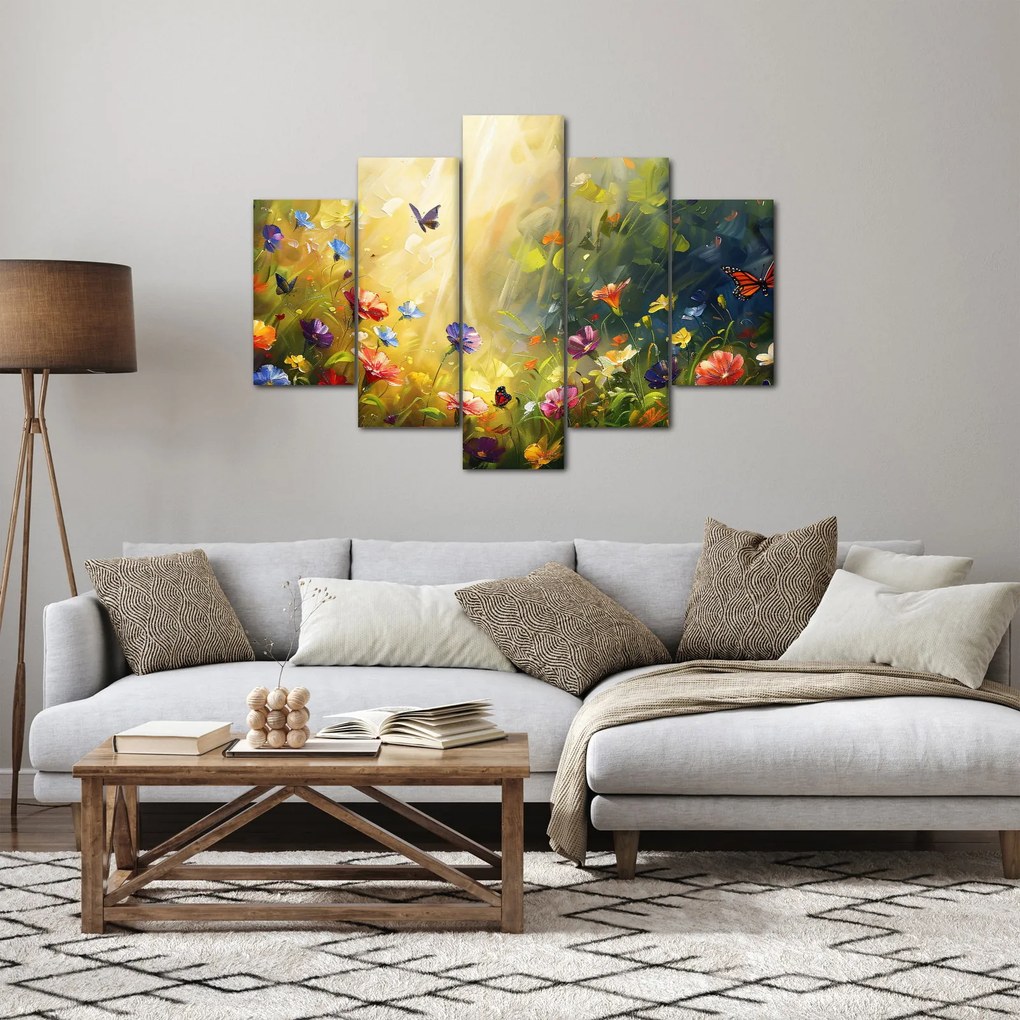 Obraz - Jarná kvetinová lúka, maľba (150x105 cm)