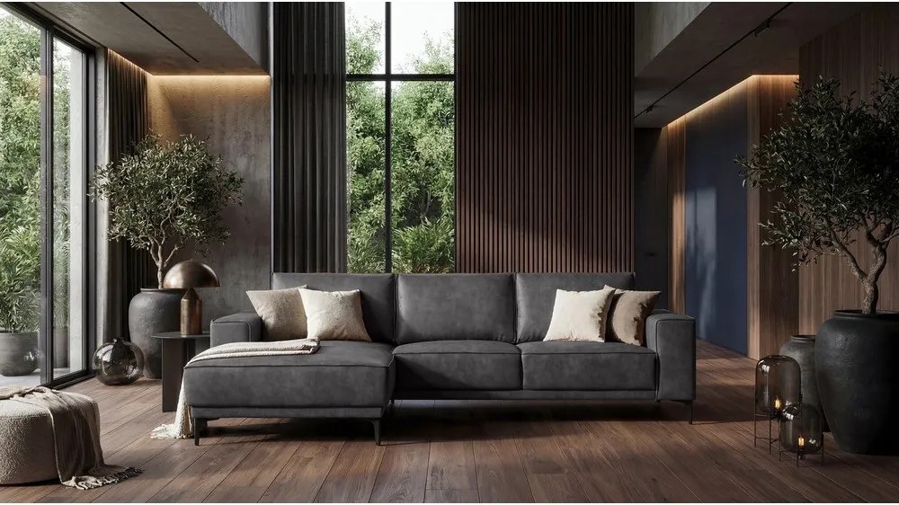 Antracitová rohová pohovka z imitácie kože (ľavý roh) Copenhagen – Scandic