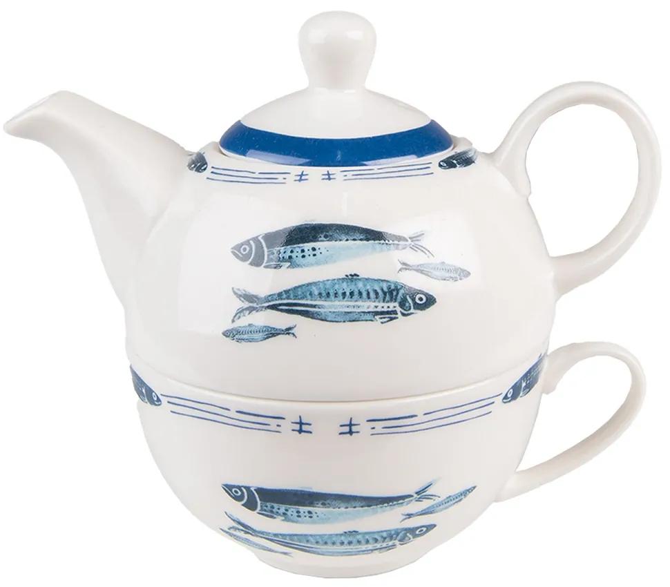 Tea for One s rybkami Fish Blue - 17 * 11 * 14 cm / 400 ml / 250 ml