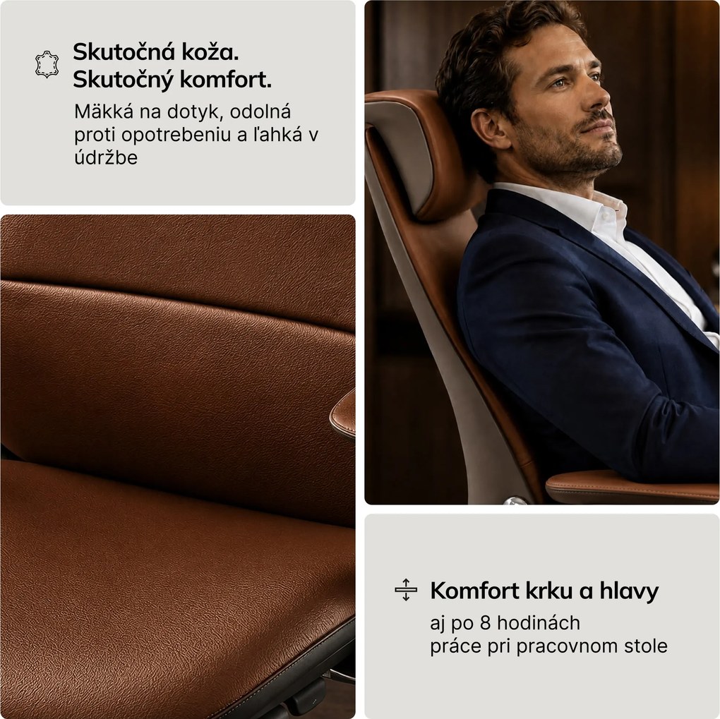 Kancelárske kožené manažérske kreslo hnedé COMMAND