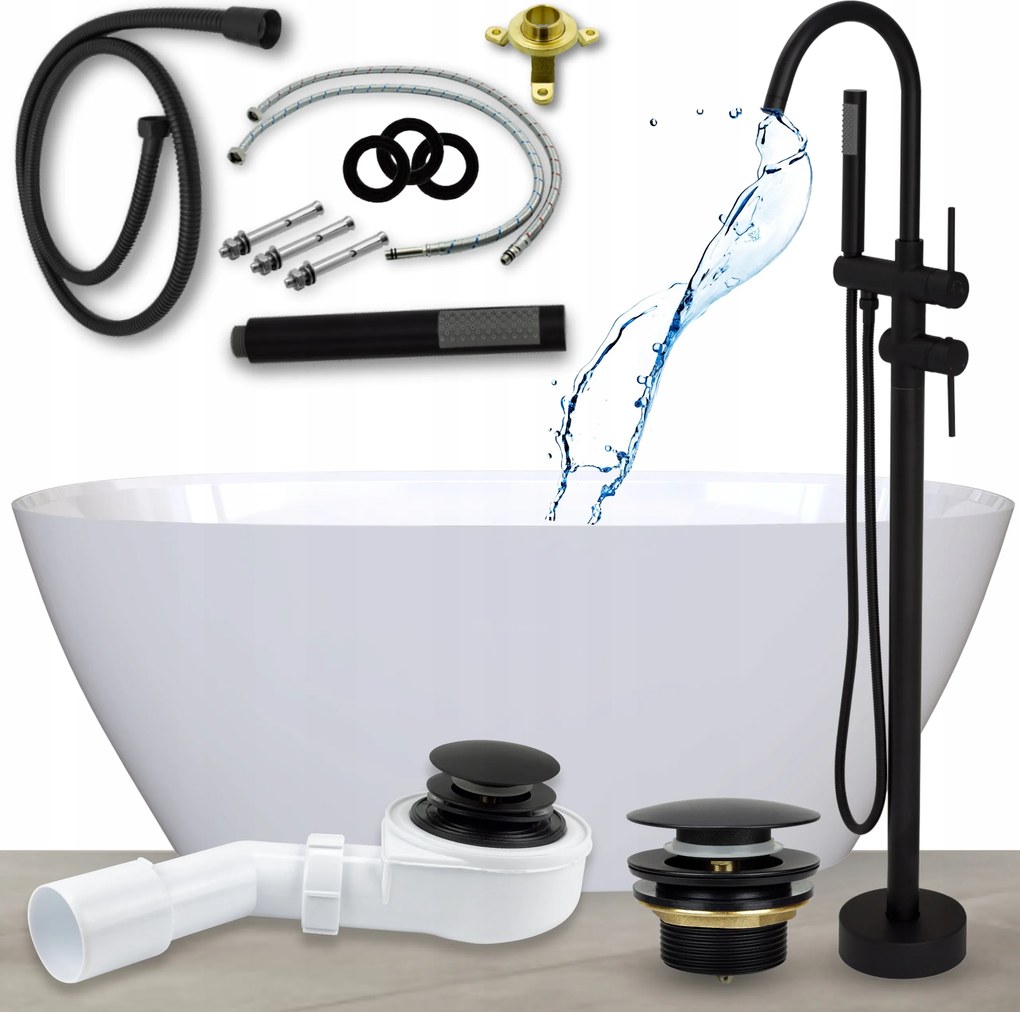 Vaňa 165 Voľne Stojaca S Vaňovou Batériou Sifón Klik Klak Čierna Sada 10v1