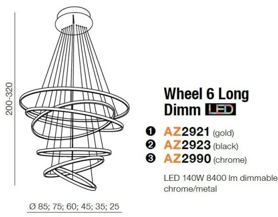 Azzardo AZ2921 - LED Stmievateľný luster na lanku WHEEL 6xLED/140W/230V