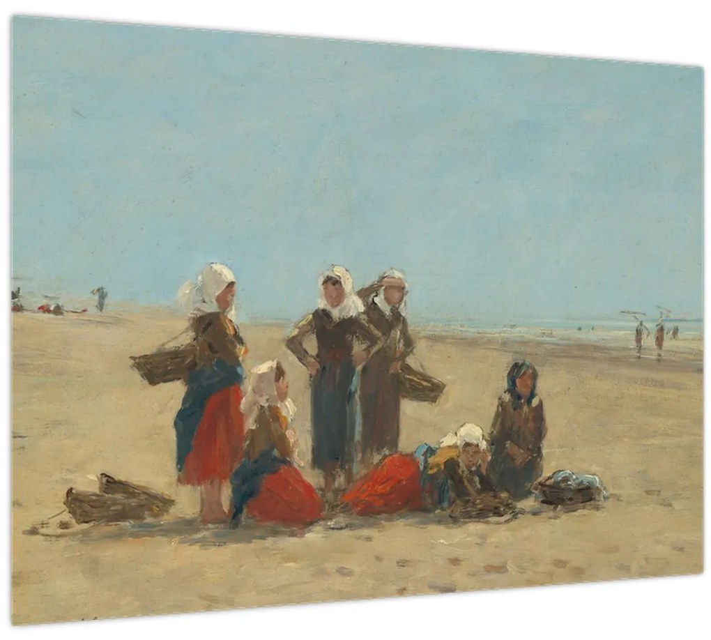 Sklenený obraz - Eugène Boudin, Women on the Beach at Berck, reprodukcia (70x50 cm)