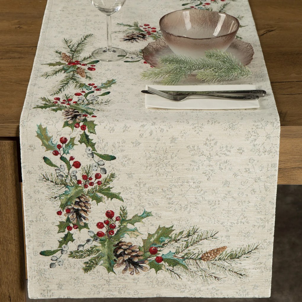 VIANOČNÝ GOBELÍNOVÝ BEHÚŇ NA STÔL PINE 40X100 CM VZOROVANÁ
