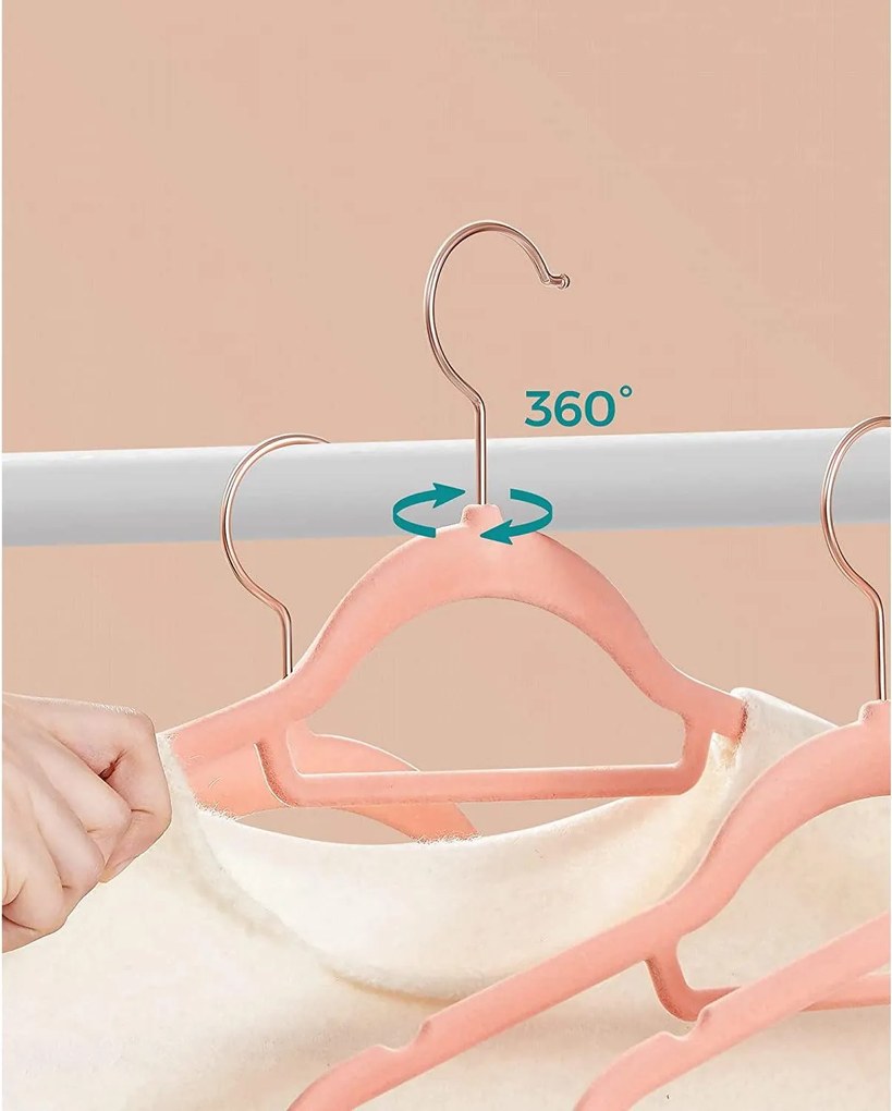 Protišmykové zamatové vešiaky s organizérom na kravaty, 50 ks, rosé gold