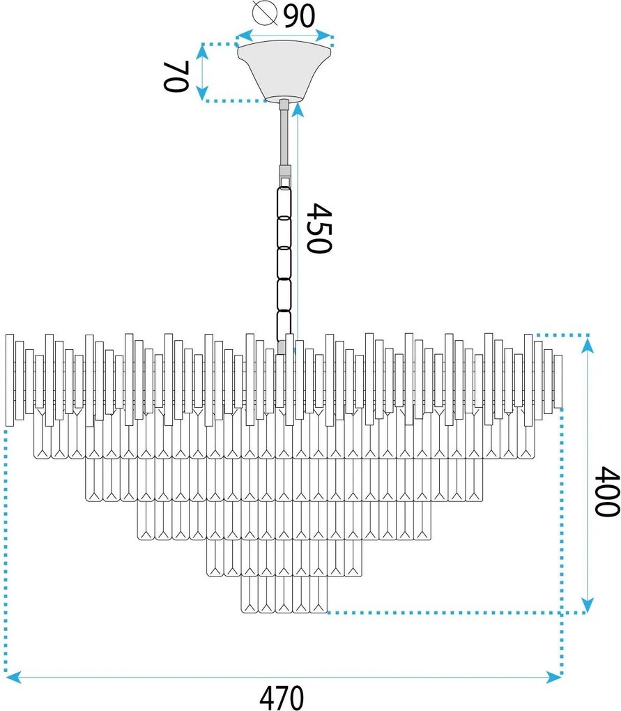 Toolight Toolight, krištáľové závesné svietidlo 50cm, 7xE14, G063-CP, čierna, OSW-08690