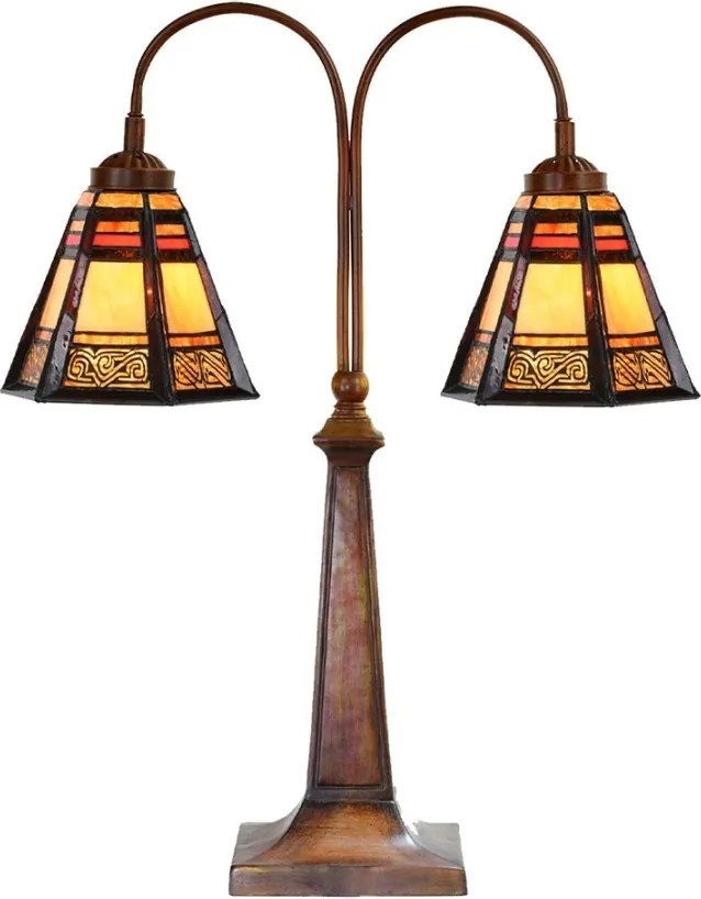 Béžovo-hnedá stolná lampa tiffany Bernadette - 48*19*64 cm E27/ma* 2*60W