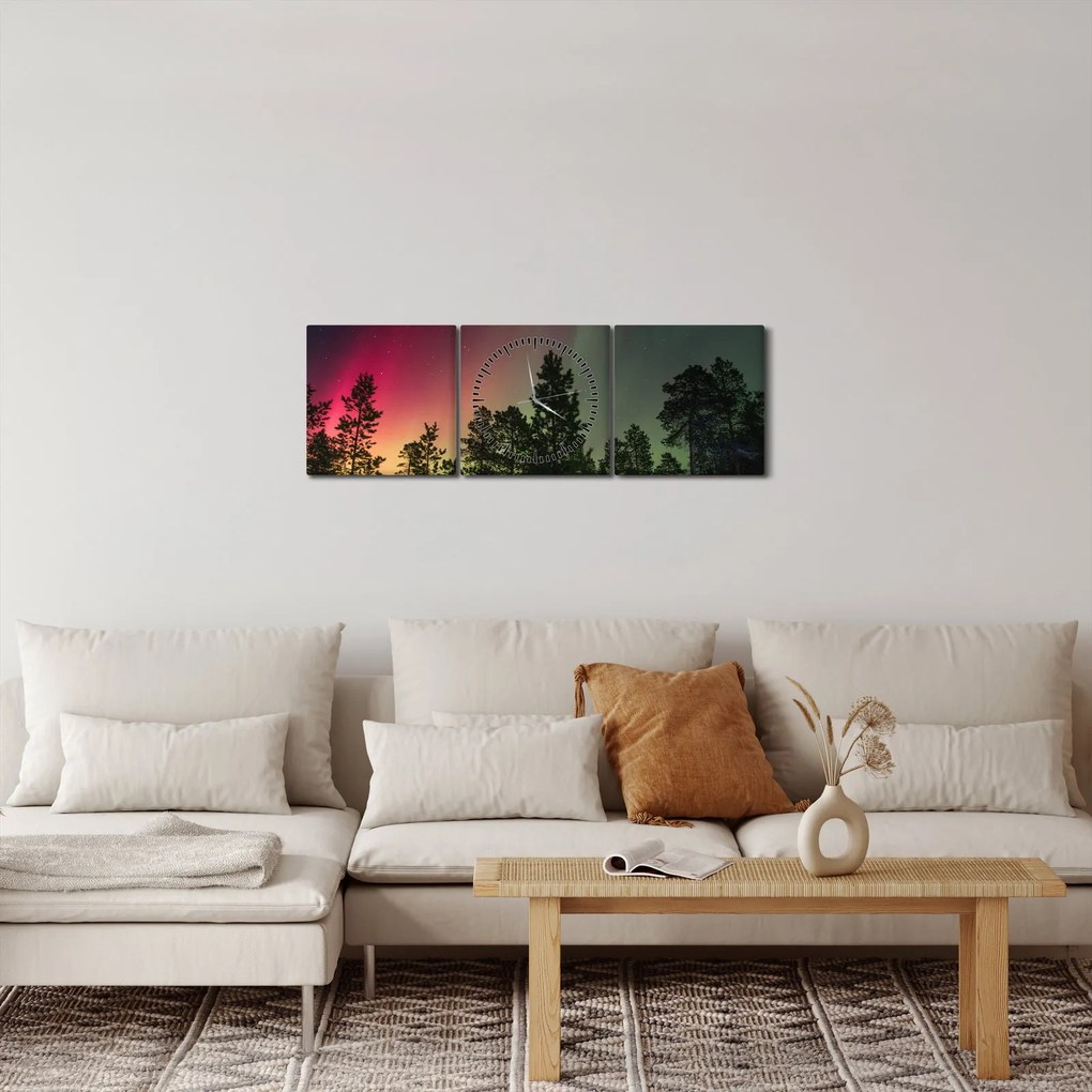 Obraz polárna žiara (s hodinami) (90x30 cm)