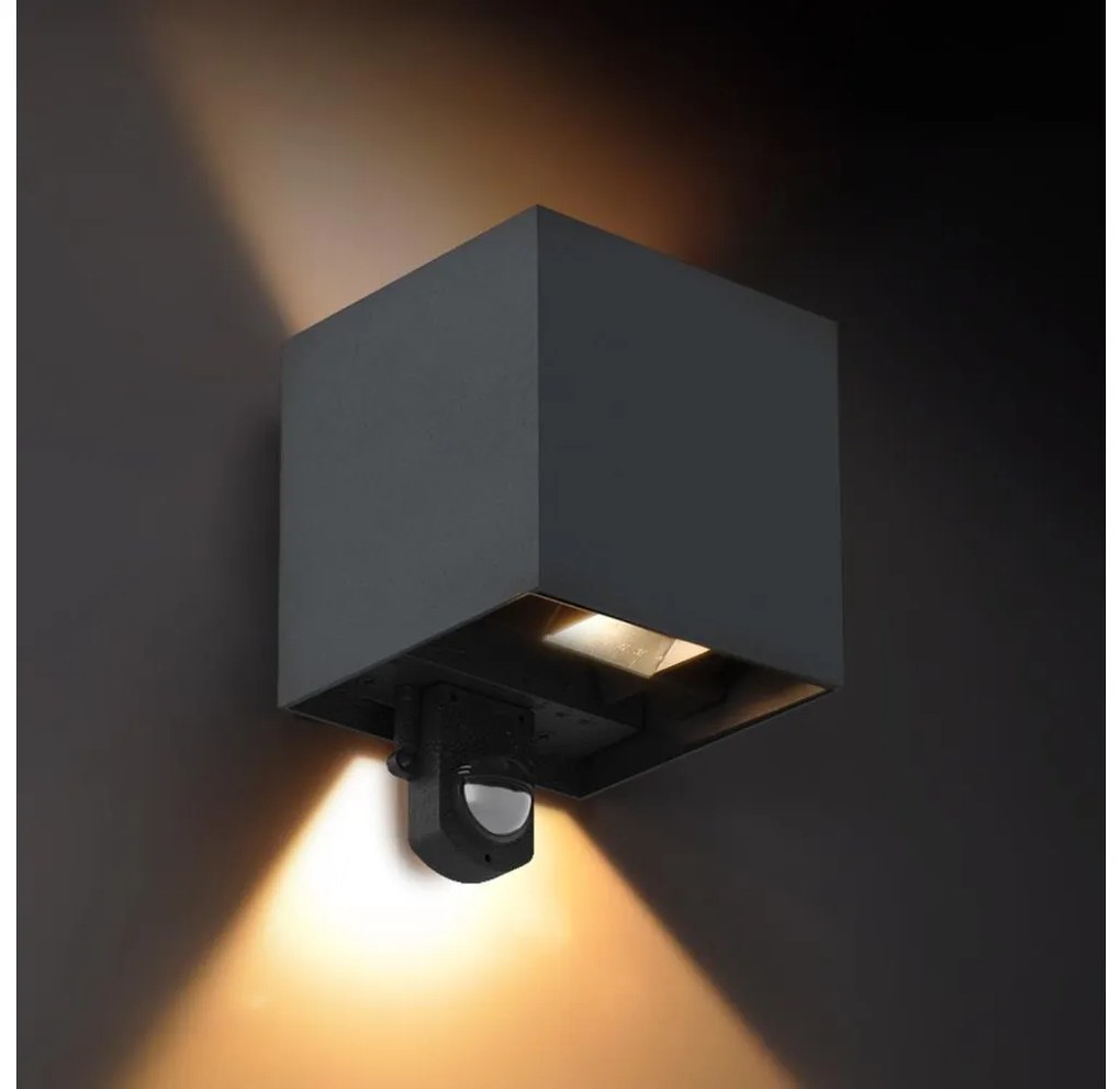 Brilagi - LED vonkajšie nástenné svietidlo s čidlom CUBE LED/6W/230V antracit WO-HR60432S-LED-OEM-ANT