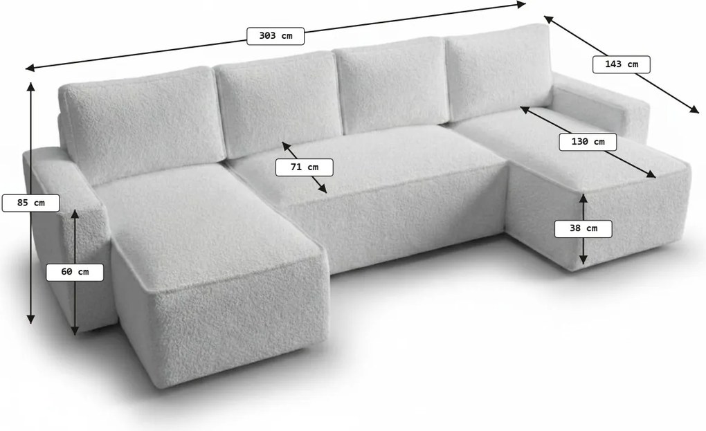 AKCE Rozkladacia sedacia súprava do U SMART BOUCLE 303x143 cm, tmavo béžová II. akosť