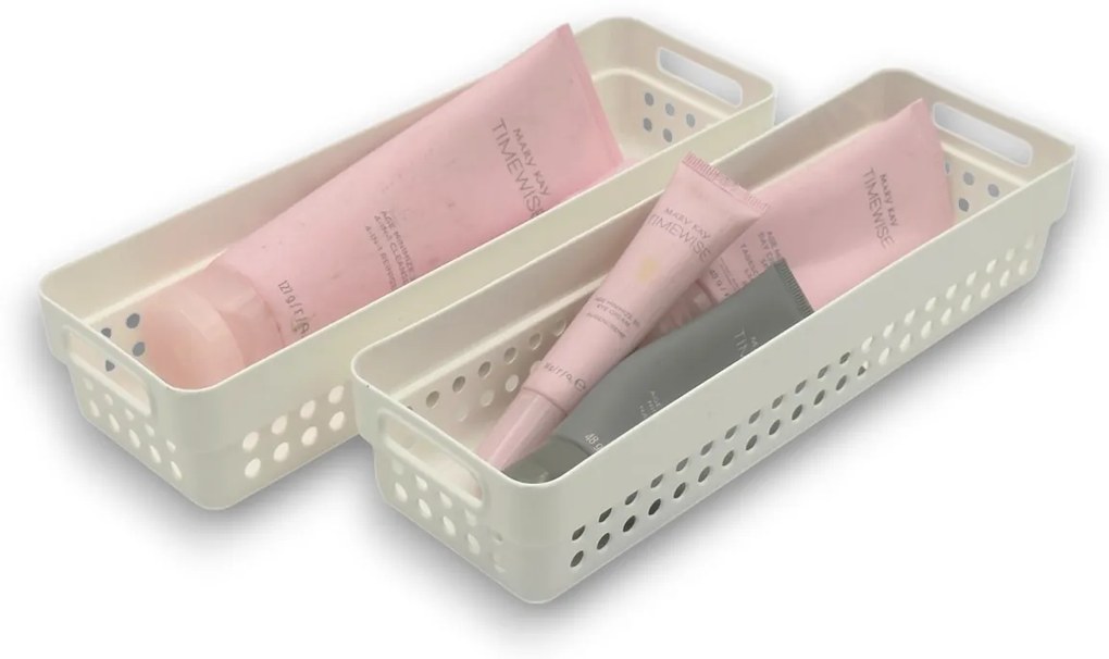 CONFORTIME Sada 2 košíkov na organizáciu, organizéry do zásuvky KOLE 24 x 7,5 cm - biele
