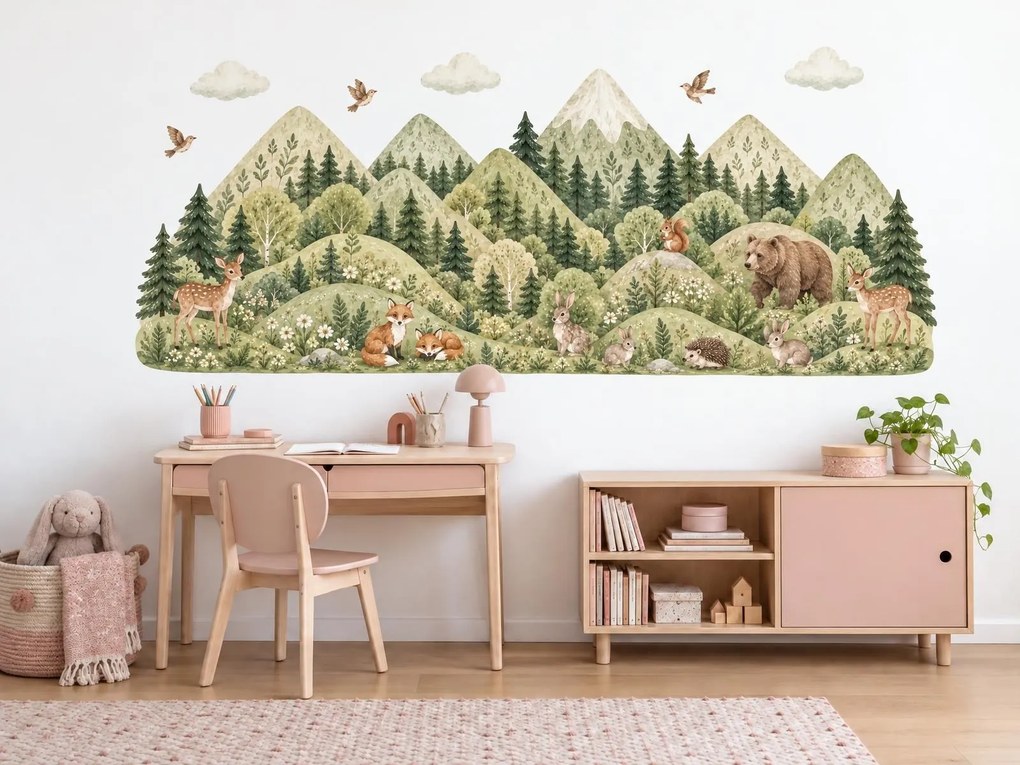 Zelené hory se zvířátky arch 46 x 20 cm