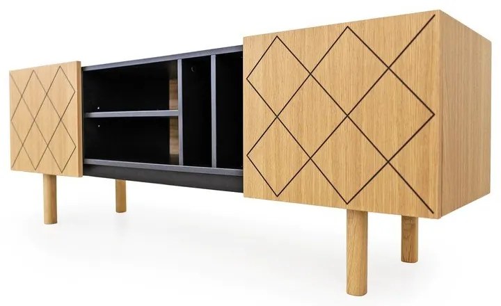 Čierny/prírodný TV stolík v dekore duba 175x60 cm Porto - Woodman