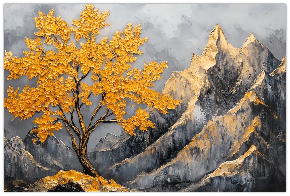 Obraz – Zlatý strom v horách (90x60 cm)