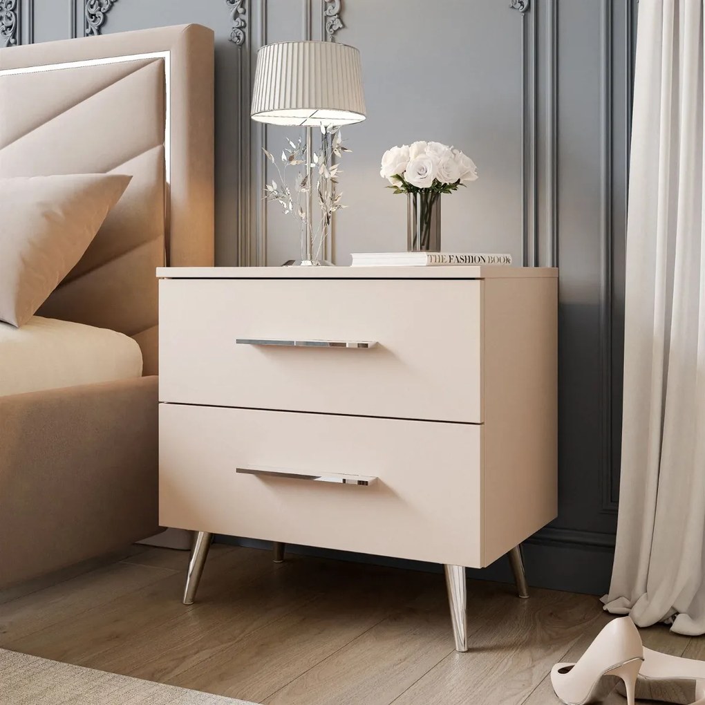 NOČNÝ STOLÍK MARION 2 KAŠMÍR STRIEBORNÉ NOŽIČKY ÚCHYTKY