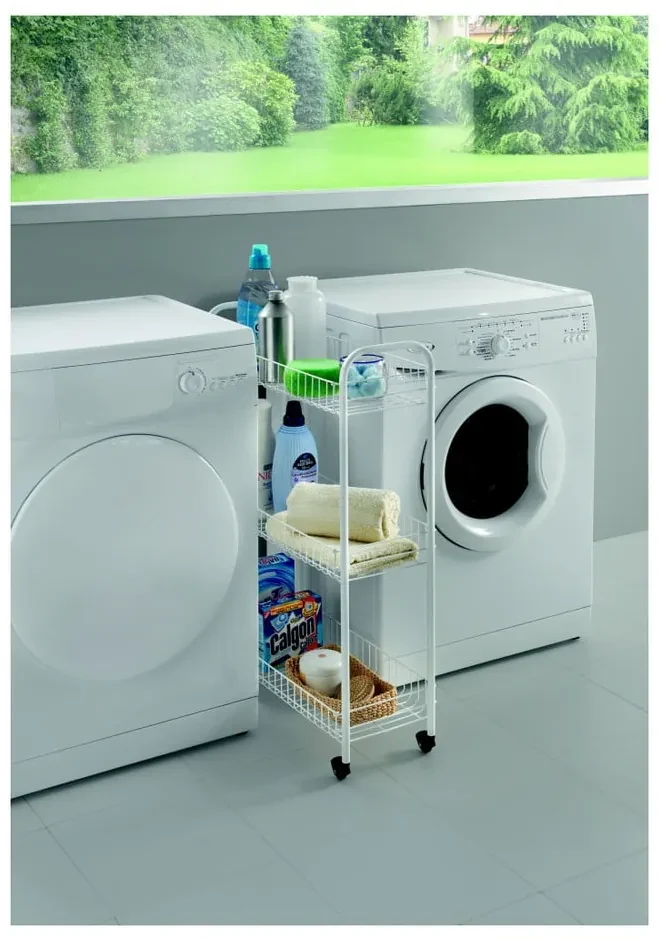 Trojposchodový pojazdný stojan do kúpeľne Metaltex Laundry, 23 × 84 cm