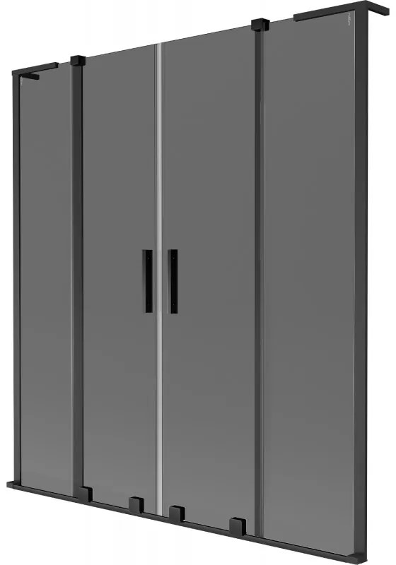 Mexen Velar L Duo, 2-krídlová posuvná vaňová zástena 150 x 150 cm, 8mm šedé sklo, čierna matná, 896-150-003-42-70