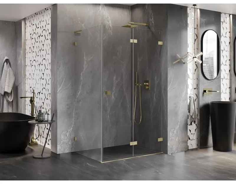 Mexen Lunar-F L, 1-krídlový sprchový kút so skladacími dverami, pravý, 80 x 70 cm, 8mm číre sklo, zlatý matný profil, 836L-080-070-55-00-P