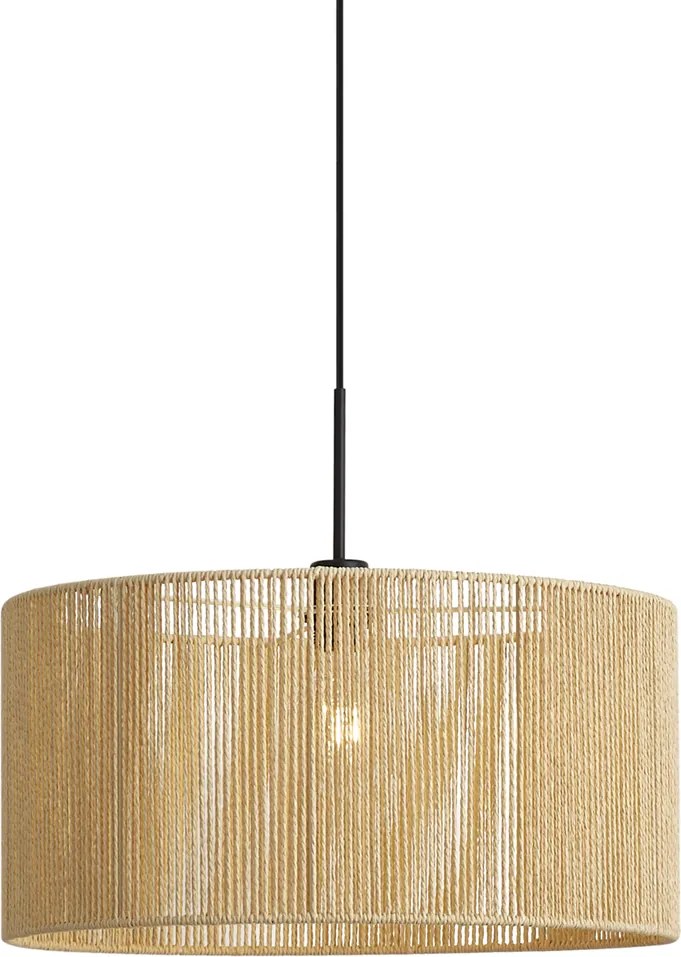 Hanglamp zwart met beige papieren touw kap 50/50/25 - Combi 1