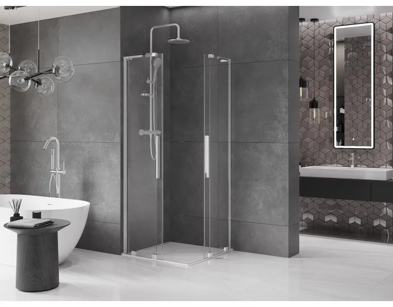 Mexen Velar L Duo, sprchový kút s posuvnými dverami 80 x 80 cm, 8mm číre sklo, chrómová, 871-080-080-02-03-01