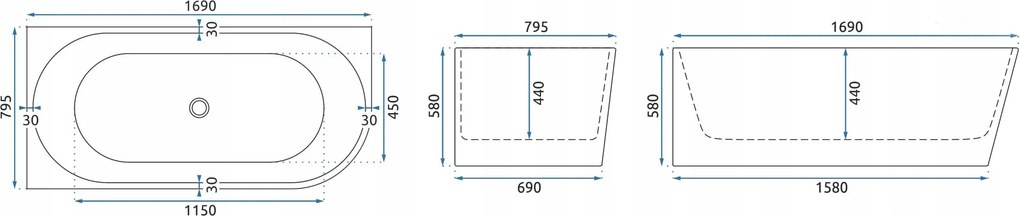 Asymetrická akrylátová vaňa s krycím panelom REA SYDNEY BELLANTO Ľavá 170x80 cm, biely, sifón Click-Clack - čierny